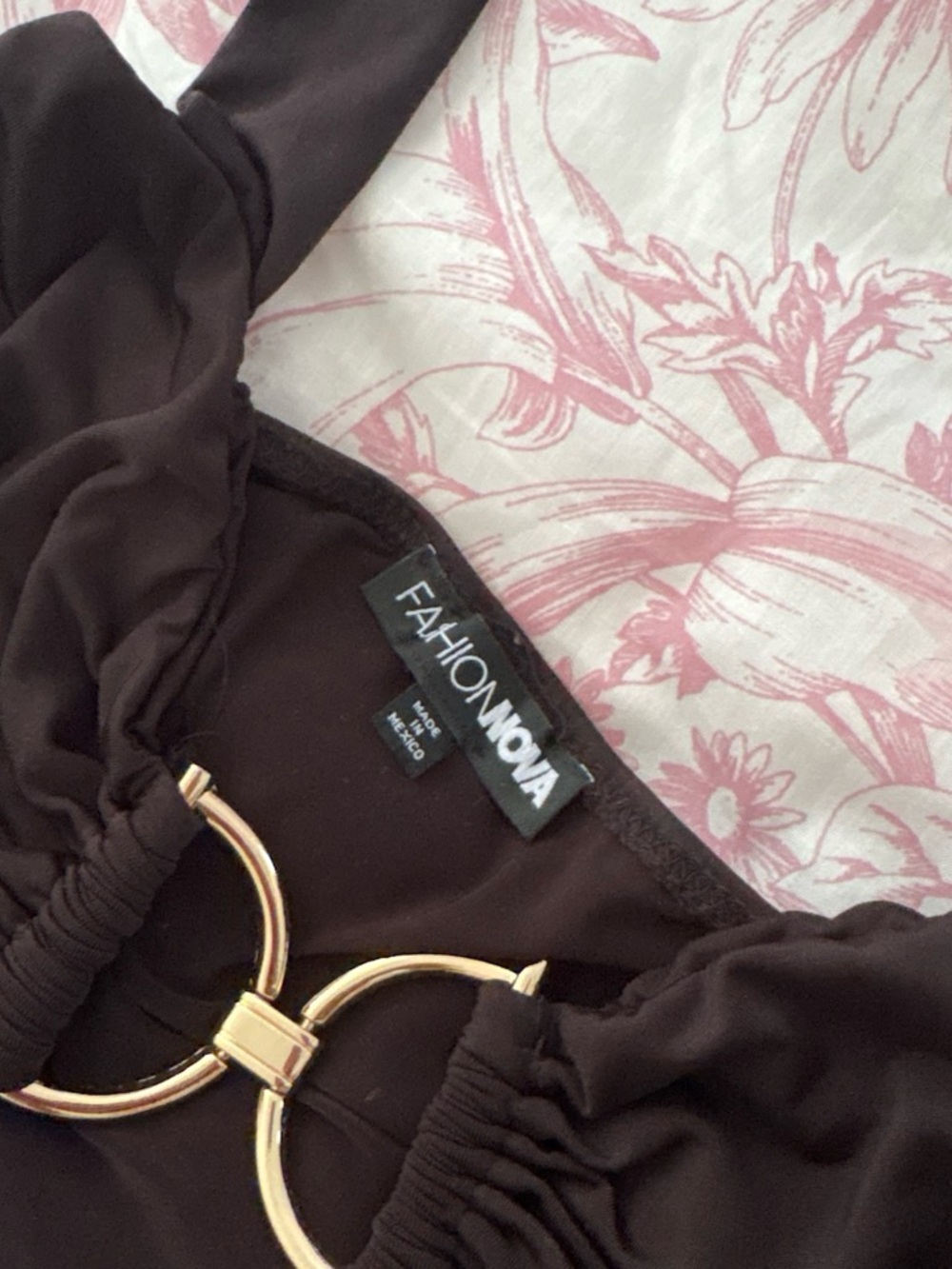 Black Cutout Bodysuit with Gold Ring - Picture 3 of 4